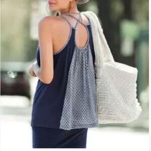 CAbi- 5202 Navy Blue Cross Back Loose Fit Thin Strap Keyhole Back Tank Top XS